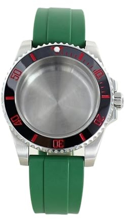 1st vattentät 40 mm klockfodral 316L rostfritt stål for ETA 2824 rörelse 28,5 urtavla gummirem(Green strap 12)