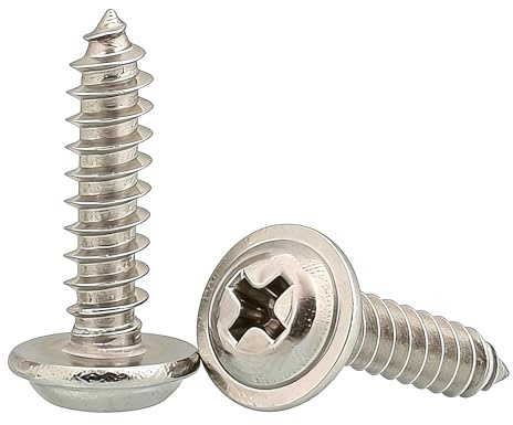M4 x 20mm Pan Head with Washer Phillips Self Tapping Screws, Stainless Steel 304, Flange Wood Screw, 50 PCS