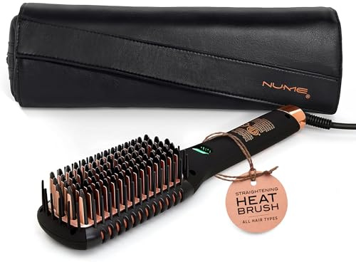 NuMe Ionic Straightening Brush – Ionic Smoothing Brush - Tourmaline Ceramic Bristles & Heated Edges with Negative Ion Conditioning, Far-Infrared Heat Technology for for All Hair Types