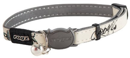 ROGZ CB09-A Halsband Cat Reflective Glow-in-The-Dark, S, weiß/Schwarz