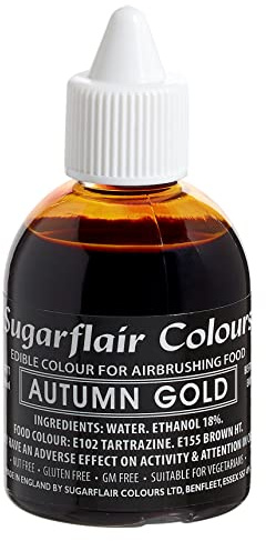 Sugarflair Airbrush Colouring Lebensmittelfarbe, Autumn Gold, 60 ml | Essbare Lebensmittel Farbe Flüssig, Airbrush-Farbe für Kuchen, Cupcakes, Zuckerguss und Kuchendekorationen
