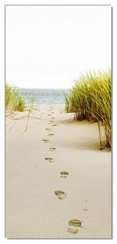 Wallario Selbstklebende Türtapete Spuren im Sand- Fußspuren durch die Düne zum Meer - Türposter 93 x 205 cm Abwischbar, rückstandsfrei zu entfernen