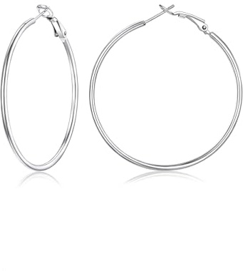 FOCALOOK Aros Finos Acero Inoxidable 316L Pendientes Medianos Mujeres 50mm 2mm Aretes Simples Hipoalergénicos Joyería de Moda