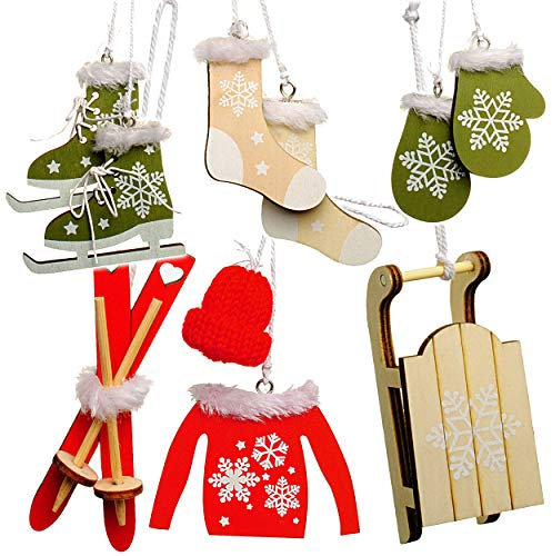 alles-meine.de GmbH 50 TLG. Deko Set - Streumotive - Winter & Weihnachten - Ski/Schlittschuhe/Schlitten - aus Holz - Miniatur/Diorama - Anhänger - Weihnachtsdeko/Winte..
