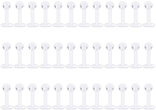 Briana Williams 36stk Flexibel Kunststoff Lippenpiercing Labret Stecker Retainers Set 1.2mm Bar 6/8/10/12mm Piercing Lippe Schmuck