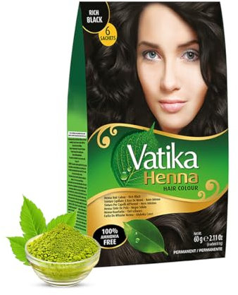 Vatika Henna Rich Black Hair Colour - 60g (6 x 10g Sachets), 100% Ammonia Free, For Vibrant Color, Shine, & Coverage (Packaging May Vary)