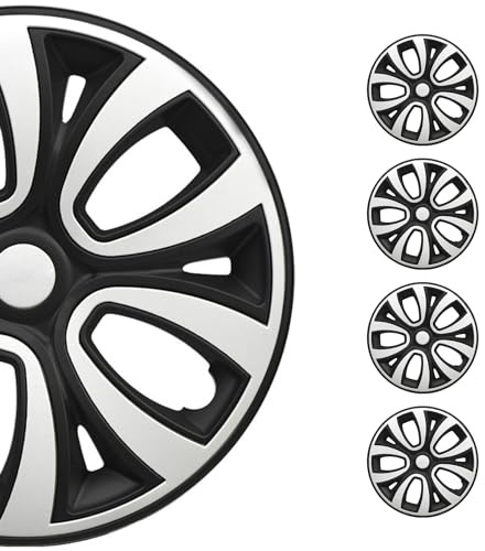 OMAC 4X Radkappen Radzierblenden Radblenden 16 Zoll Stahlfelgen Matt Schwarz-Weiß