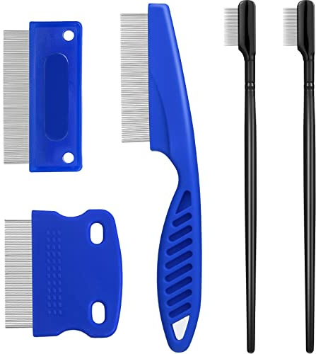 5 Pieces Dog Eye Combs Tear Stain Remover Combs Pet Grooming Comb for Small Dogs Gently Removing Eye Mucus and Crust (Blue, Black)