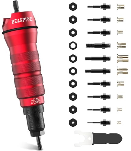 Beaspire Cordless Drill Electric Rivet Nut Drill Adapter Kit, Rivet Nut Tool Kit Including 10 Mandrel and 50Pcs Assorted Rivet Nuts, Rugged Carrying Case
