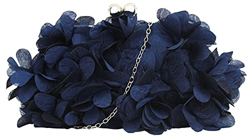 MEGAUK Damen Elegante Handtasche Blumen Clutch Seide Abendtasche Henkeltasche Crossbody Bag mit Kette Kisslock Design