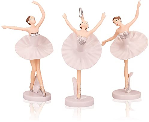 Lvjkes Cake Topper Geburtstag, 3 Stück Ballerina Geburtstag Deko, Tortendeko Mädchen, Ballettmädchen Tortendekoration, für Partykuchendekorationen, DIY-Ornamentdekorationen (Rosa)