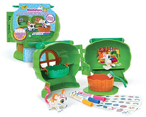 CRAYOLA Washimals Baumhaus mit Schaukel - Wellness Set zum Bemalen und Baden von Welpen, Spielzeug für Kinder, Waschsaloon für Vögel und Affen, Kinderspielzeug für Kinder ab 3 Jahren, 74-7476