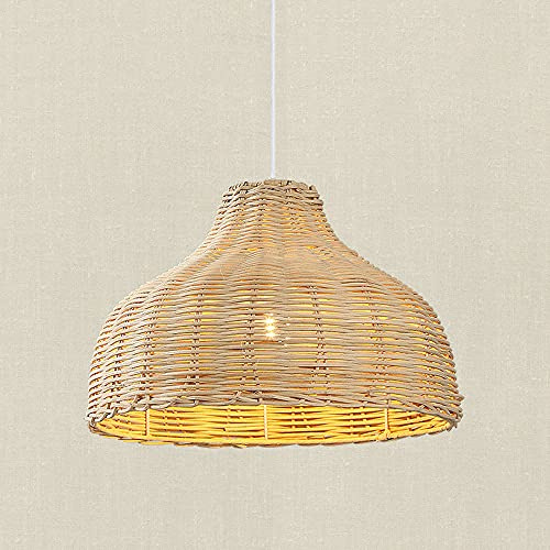 MTDYD Half-Open Bamboo Chandelier, Arc-Shaped Rattan Pendant Lamp, E27 Single Head Hanging Light, Ceiling Light, Lighting Fixture for Restaurant and Bar Decoration