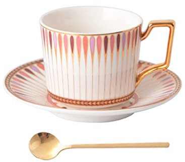 Ceramic Tea Coffee Cup,European Ceramic Tea Sets,Afternoon Tea Set Service Coffee Set,Elegant Coffee Cup with Spoon and Saucer Set,Floral Tea Cup Set,Sweet Gift for Mom,Women,Family ( Color : Pink )