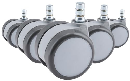 HJH Office 619047 5x Rotelle per Sedie Ufficio ROLO MOVE 60 11mm/60mm Pavimenti duri, Ruote Girevoli per Sedia, Bianco/Grigio