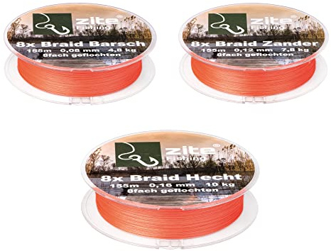 Zite Fishing Geflochtene Angel-Schnur 8fach Set – Geflechtschnur 8X Braid | Barsch Zander Hecht Spinnfischen - Rundgeflochten 3x155m Zielfisch-Schnur