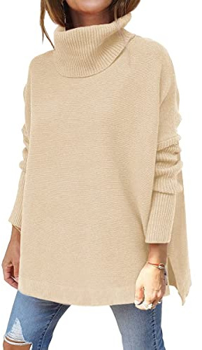 Rayson Women Turtleneck Knitted Jumpers Casual Solid Color Pullover Tops Long Batwing Sleeve Keep Warm in Winter Lapel Oversized Sweater
