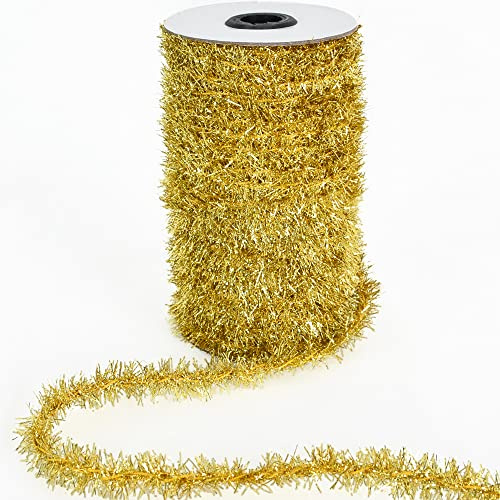 180 Feet Gold Thin Tinsel Garland Ribbon Glitter Thin Metallic Tinsel Garland Tinsel Wire Christmas Ribbon for Christmas Tree Wrapping Birthday Family Party Wedding Decorations（60 Yards）