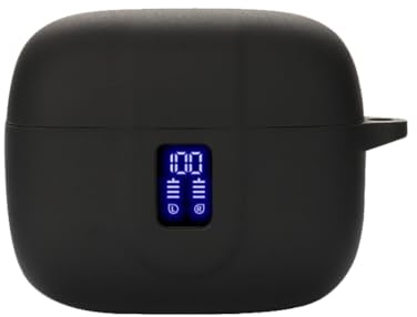 smaate Earbuds Case Compatible with TAGRY X08 Wireless Headphone, Silicon Protective Cover with keychain, with window for LED display, Black