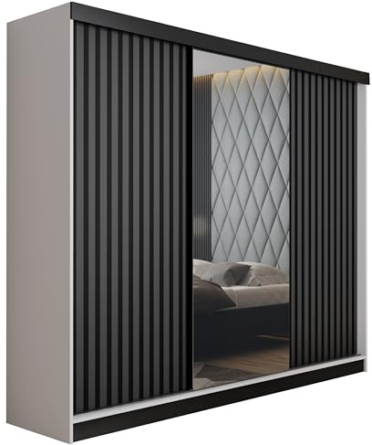 KIER FURNITURE Schränke für Stauraum - Malani 200 - Kleiderschrank - Schiebetürenschrank - Eleganter Kleiderschrank Schrank Garderobe - Schrank für Schlafzimmer - Craft Eiche Gold 200x205x59 cm
