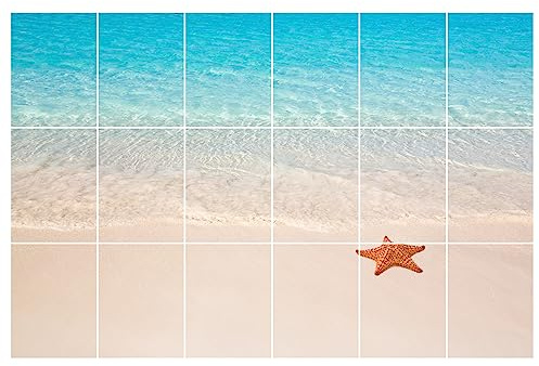 GRAZDesign Fliesenaufkleber Bad | 15x20cm - 18 Stück | Meer mit Strand Seestern | wasserfeste & selbstklebende Klebefliesen Fliesenfolie Fliesenbild 90x60cm