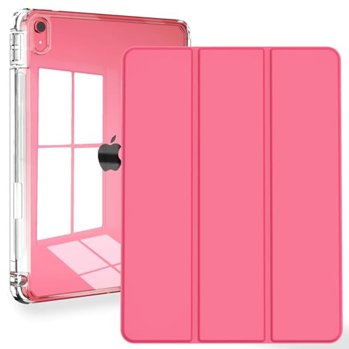 Feams Schutzhülle für iPad A16, 11. Generation ,11 Zoll, 2025, iPad 10. Generation, 10,9 Zoll, 2022, schlankes Case, transparente Rückseite, Stiftebehälter, automatischer Schlafmodus, heißes Pink