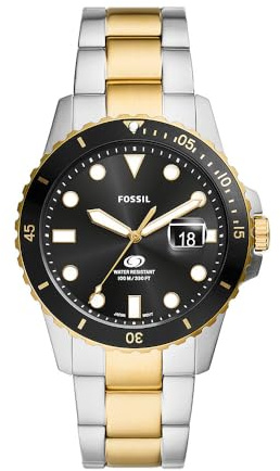 Fossil Blue Dive Watch for Men, Quartz three hand date movement with Stainless steel or Leather Strap
