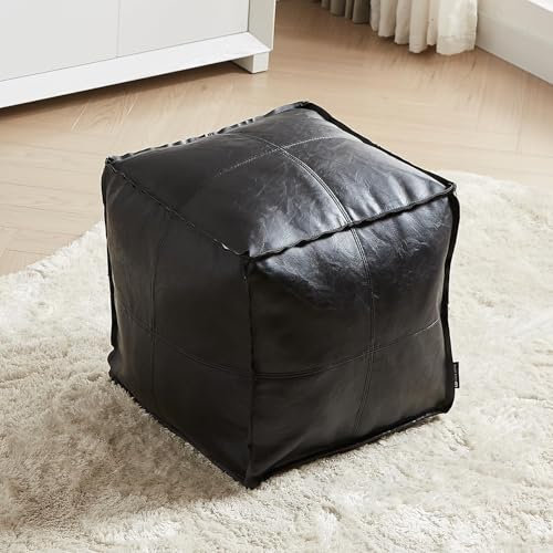 Louis Donné Funda de Puf Otomana Sin Relleno, 17.7 Square Pouf Reposapiés para Soluciones de Almacenamiento, Taburete de Cuero Impermeable (Negro)