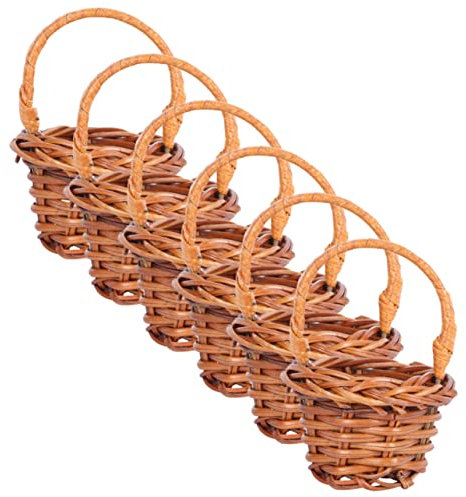 BUGUUYO 6pcs Miniature Rattan Woven Flower Baskets for Home Decor Tiny Floral Basket Ornament Handles for Craft Projects and Organizing Items