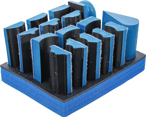 BGS 74365 | Klett-Schleifblock-Satz | 16-tlg. | mit Klettauflage | Schleifblöcke 100 x 40 mm | 14 Formen und Handblöcke | EVA/PU | für Kanten, Rundungen und unregelmäßige Ebenen