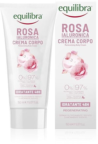 Equilibra, Crema Corpo, Azione Idratante 48H, 150ml, con Estratto di Rosa Damascena, Acido Ialuronico Medio-Alto Peso, Booster di Idratazione, e Fattore Idratante dello Zucchero