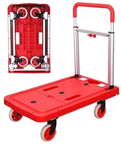 Carrello Leggero con Piattaforma Carrello portabagagli Resistente Carrello a pianale Pieghevole Silenzioso per Negozio di Alimentari Uso Magazzino, può Contenere 330 libbre (Rosso)