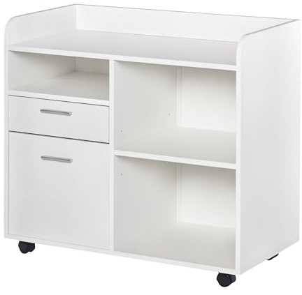 Vinsetto Skrivarhållare - rullande kontorsorganisationslåda - dim. 80 l x 40 P x 72H cm i vitt trä