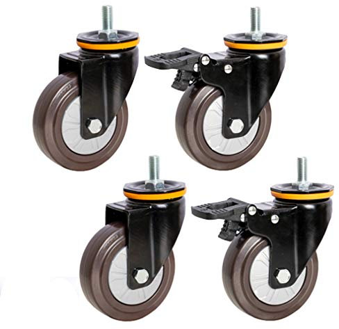 Rutschfeste Gummirolle mit M12-Gewindestange, Lenkrollen mit Bremse, Trolley-Schwerlast-Möbelrolle, mit 360-Grad-Kugellager-Stummlenkrollen, 4 Stück (3 Zoll/7,5 cm, Universal) (Universal+