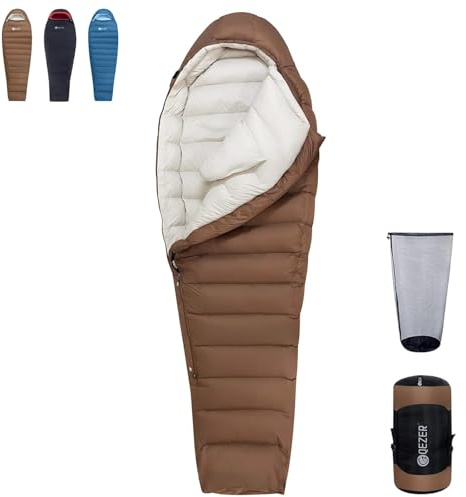 QEZER Daunenschlafsack, kleines packmaß,650FP, RDS-Zertifiziert | Stegkonstruktion ,Für alle Jahreszeiten geeignetfür Erwachsene und Kinder, Wandern Trekking und Camping
