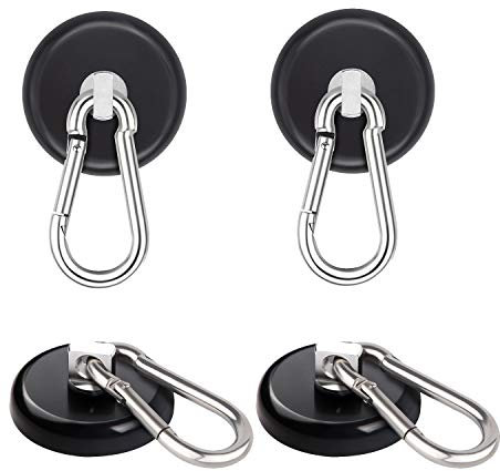 Ant Mag Neodymium Hooks - 63.5 kg Adhesive Force Magnetic Heavy Duty Hooks with Swivel Carabiner for Kitchen, Bathroom, Bedroom, Garage, Office, Fridge - Pack of 4