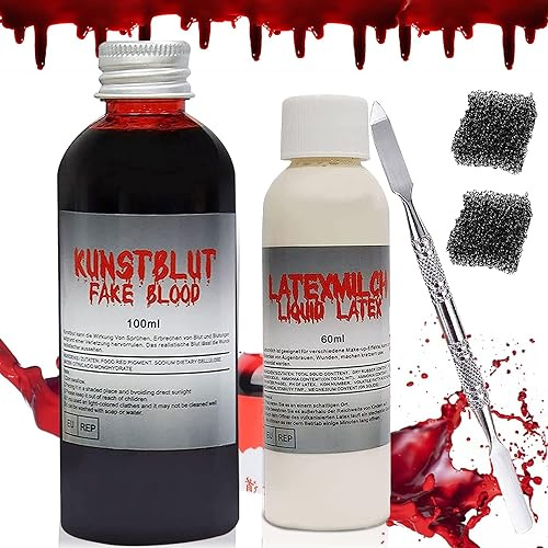 Halloween Faux Sang, 100 ml Faux Sang, Fake Blood Maquillage Halloween, Faux Sang Lavable, Halloween Maquillage à Effets Speciaux, Blessures Simulées Faux Sang, Makeup Halloween Carnaval Cosplay