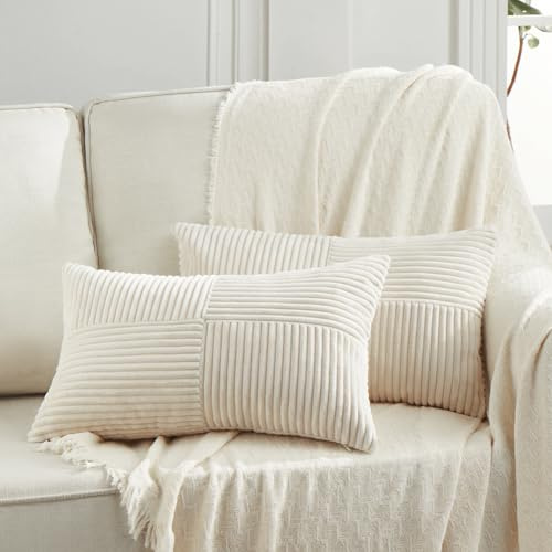 FDTERN 2er Set Creme Beige Kordsamt Kissenbezug 50x70 Weich Dekorative Kissenbezüge Kissenhülle Dekokissenbezug Sofakissen Dekokissen Boho Deko für Sofa Schlafzimmer Wohnzimmer Bett