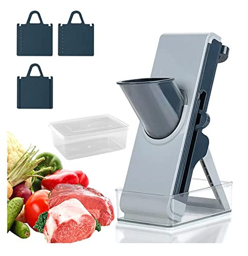 CVNIMV Cortadora De Mandolina Multifuncional, para Patatas, Verduras, Carne, Cebollas Cortador De Vegetales, Mandolina Vertical con Contenedor, Ajustador De Espesor Cuchillas Múltiples