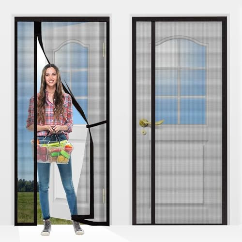 Magnetische Moskitonetz-Tür 140x200cm Schwarz ohne Bohren, Insektenschutz-Fliegengitter-Vorhang für Kinder und Haustiere