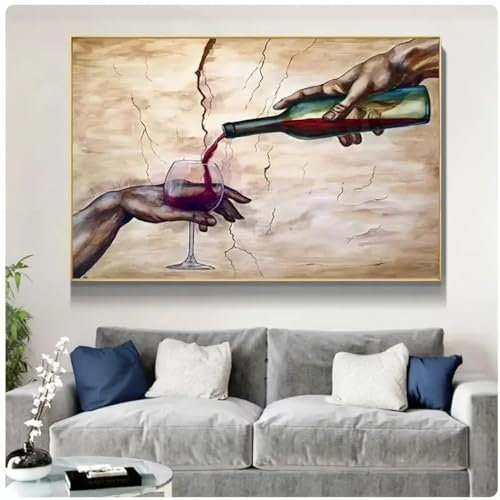 Leinwandposter, moderne Kunst, abstrakte Kunst, zweihändiges Weinglas, Leinwandgemälde für Wohnzimmer, Dekoration, Wand, fertig zum Aufhängen, 20 x 30 cm, mit goldenem Rahmen