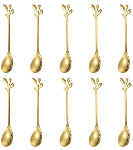 Wanmu 10Pcs Gold Coffee Spoons, 4.7 Rose Handle Small Spoons for Tea, Espresso, Dessert, Cute Stainless Steel Spoons Set for Demitasse, Coffee Bar, Honey