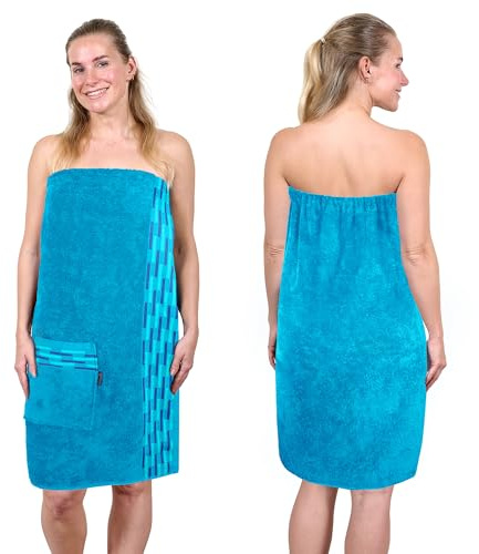 Lashuma Saunakilt Damen 75x150 cm | Lugano Saunahandtuch mit Knöpfen | Premium Saunatuch Blau - Aquamarin | Flauschig & Weich