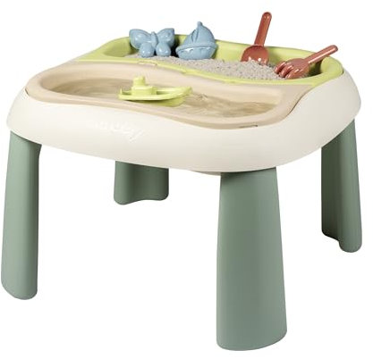 Smoby Life - Mesa de Arena y Agua - 2 bandejas extraíbles, Pala, rastrillo, barquito, moldes de Arena - Juguete para Exterior - Material Reciclado - A Partir de 18 Meses - Fabricado en Francia