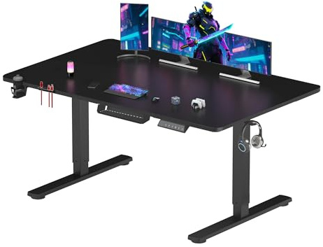 SANODESK Scrivania Seduta in piedi 180x80 cm, Scrivania Gaming Regolabile in Altezza, Ufficio Elettrico Controllo Funzioni Memorie con Gancio, Nero