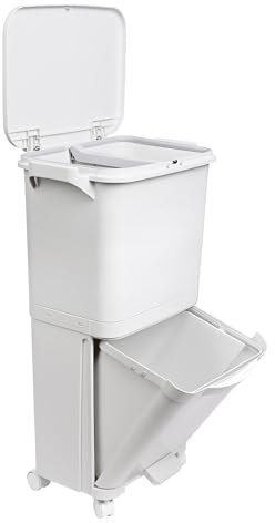 Papelera de reciclaje de clasificación selectiva con pedal, ruedas y asa de doble compartimentos de 38L (24L + 14L).