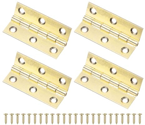 M METERXITY 4-Pack Small Door Hinges, 2in (51mm) Brass Interior Door Folding Butt Mini Hinges with Screw for Wooden Box/Jewelry Box/Cabinet