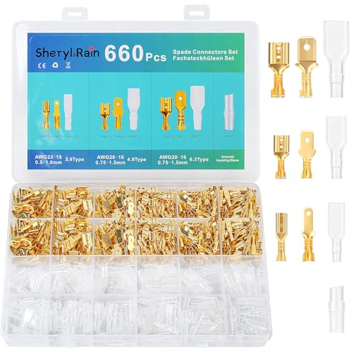 660 Stück Kabelschuhe Set, FlachsteckhüLsen Set 2,8 mm 4,8 mm 6,3 mm, Kabelschuhe Flachstecker, Männlich Weiblich Flachstecker Anschlussklemmen Kits mit IsolierhüLse Sortiment für Elektrische