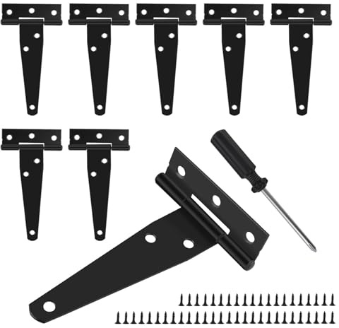 Lot de 8 charnières pliables en T de 100 mm avec tournevis et 48 vis de fixation, noires, pour portes d'abri, portes de jardin, fenêtres