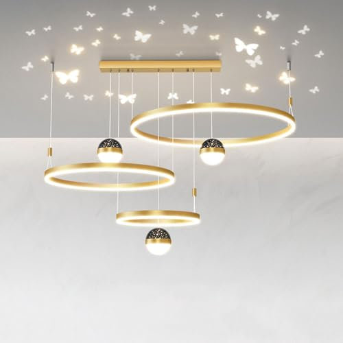 6-Licht-Deckenleuchter Moderner Kreis-Kronleuchter LED-Deckenleuchte Kinderzimmer Deckennahe Pendelleuchte Runder Kronleuchter mit dreifarbiger dimmbarer Hängelampe für Foyer Treppenhaus Schlafzimmer